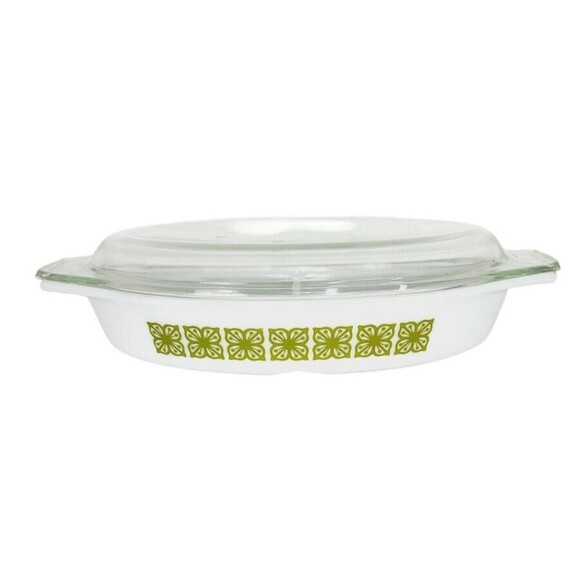 Vintage 60s Pyrex Verde Square Covered Divided Dish & Casserole Dish Set - Picture 10 of 16